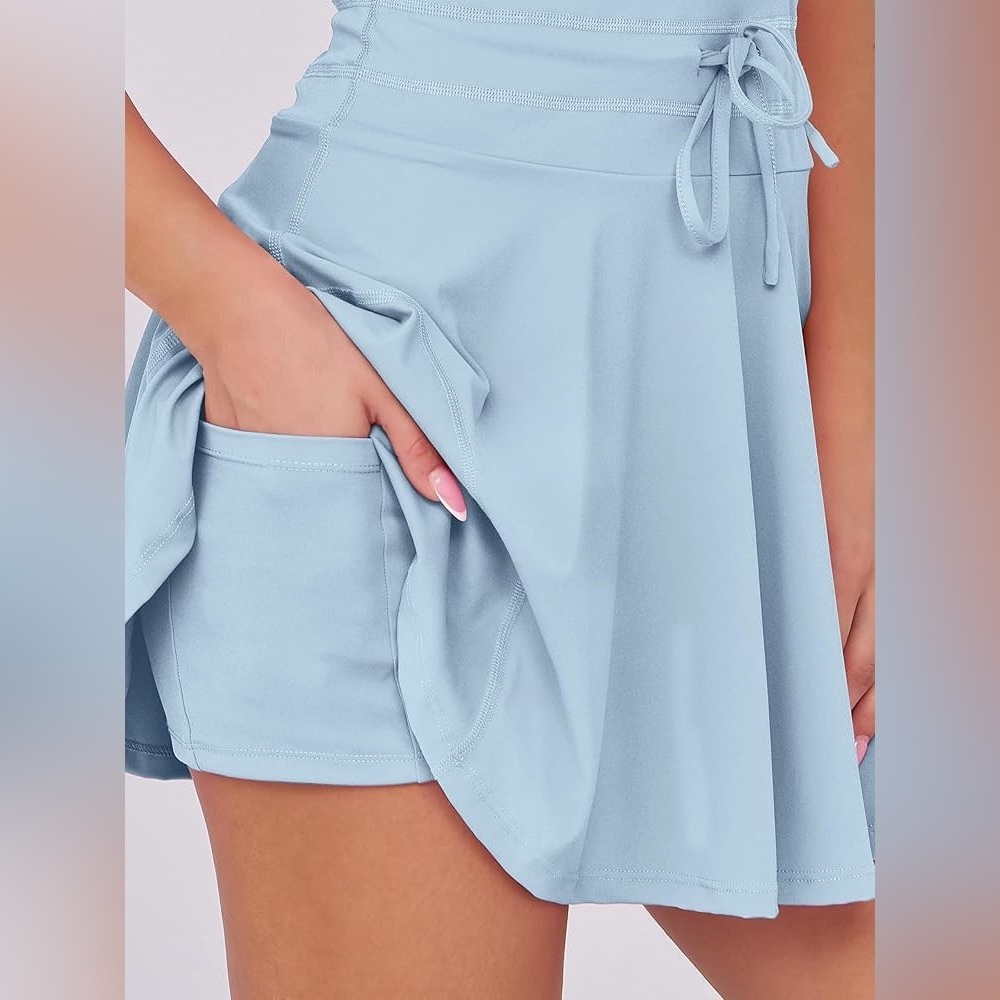 Caracilia Women's Tennis Pickleball Built In Shorts Golf Dress Sky Blue X-Large